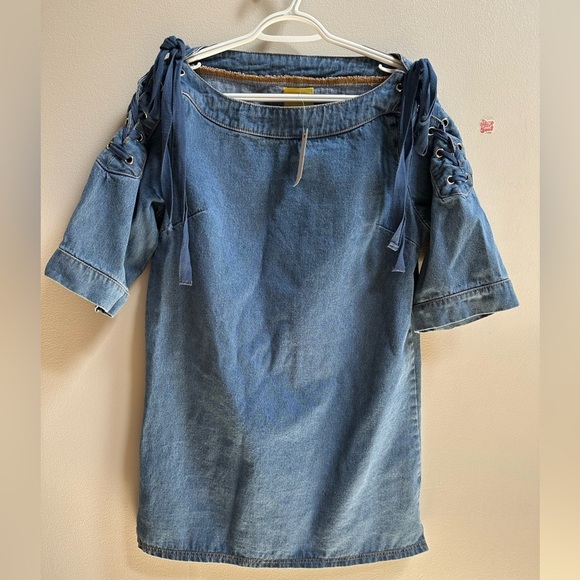 NEW Anthropologie Maeve Denim Mini Shift Dress w/ Lace Up Shoulders Women’s S - Picture 5 of 10